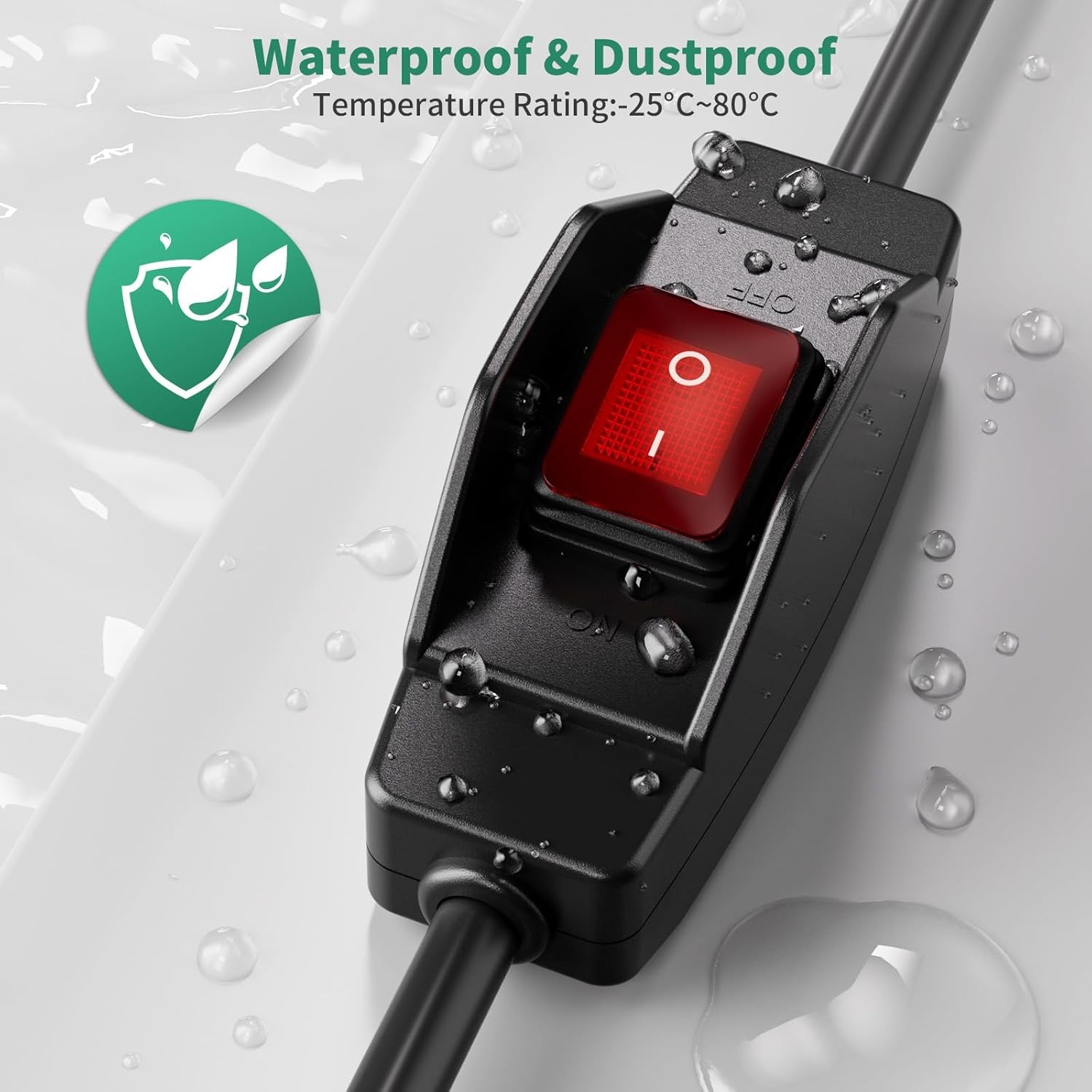 KASONIC 3 Prong Extension Cord with Switch, 1875W 15A Grounded 6 FT, Black 