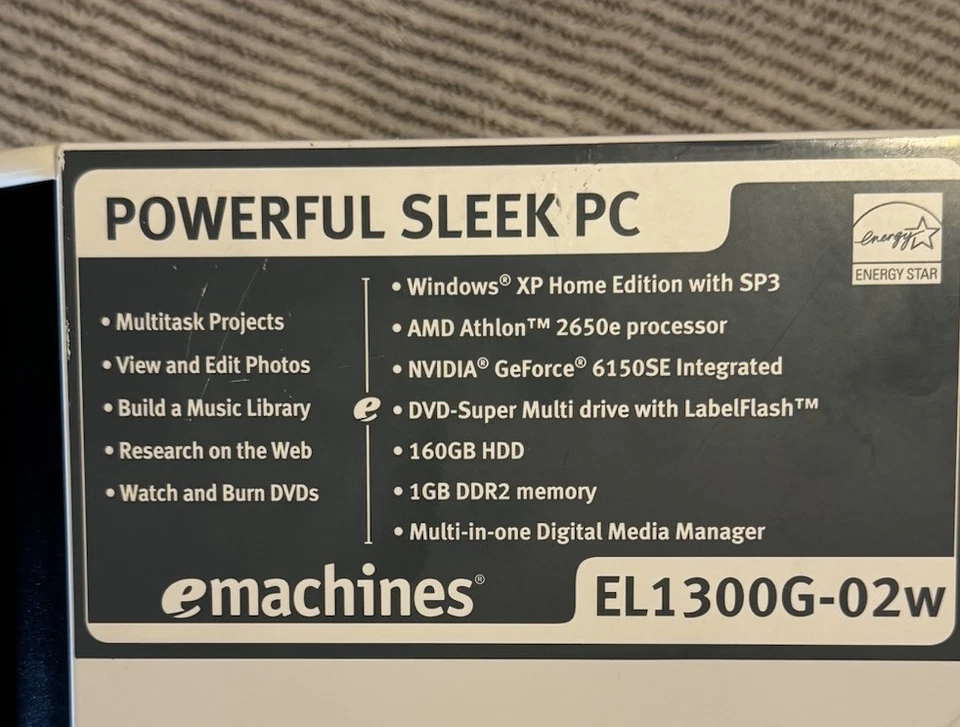 emachines EL1300G-02w Desktop Computer AMD Athlon 2650e 1GB 160GB HDD TESTED - Image 4 of 4