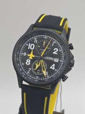 Pilot Watch with A Chronograph Black Dial 42mm.  Black and Yellow Rubber  Strap