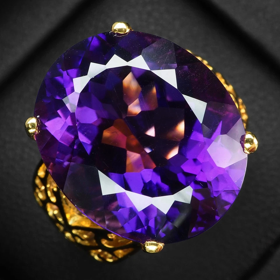 Anillos brillantes de oro de 24 quilates de plata de ley 925 ovalados de amatista violeta índigo de 14,70 quilates Foto 2 de 4