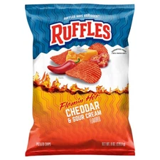 3 Pack Ruffles Potato Chips Flamin' Hot Cheddar & Sour Cream Flavored 8 oz Bags