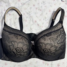 Cacique Unlined Full Coverage Modern Lace Bra 44C Black 244457 Underwire