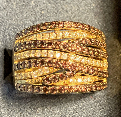 JTV Bella Luce Statement-Ring Sterlingsilber 0,925 goldfarben Crossover Größe 9