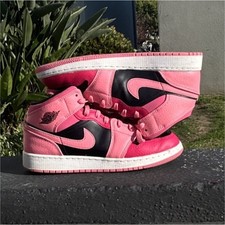 Jordan Pink/Black Colorblock Mid-Top Lace-Up Athletic Sneakers, Unisex Kids
