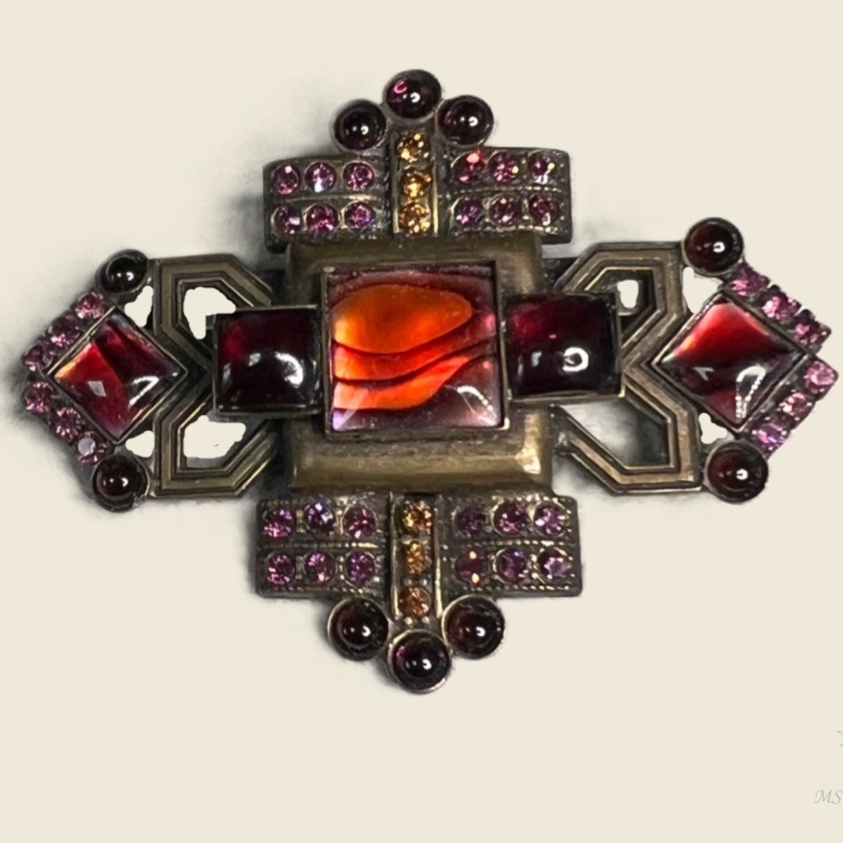 Signed Sorrelli Geometric Statement Brooch Brass … - image 1