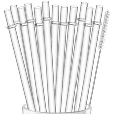 12 Pack Reusable Hard Plastic Clear Straws 10.5 Inch Tumbler Straws Wit
