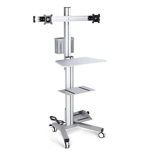 YesSources Mobile PC Stand Workstation Dual Monitor Mount with Additional Pole