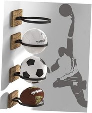 Wall Mount Basketball Holder, Ball Storage Holders Display Carbon Brown-4 Packs