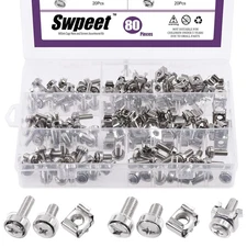 80Packs 4 Sizes M5 M6 Silver Computer Mount Cage Nuts and Screws with Metal & Pl