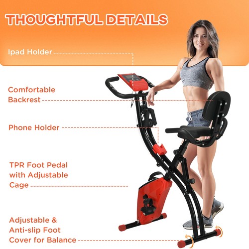 HOMCOM 2-In-1 Folding Exercise Bike with 8-Level Magnetic Resistance Red - Picture 9 of 11
