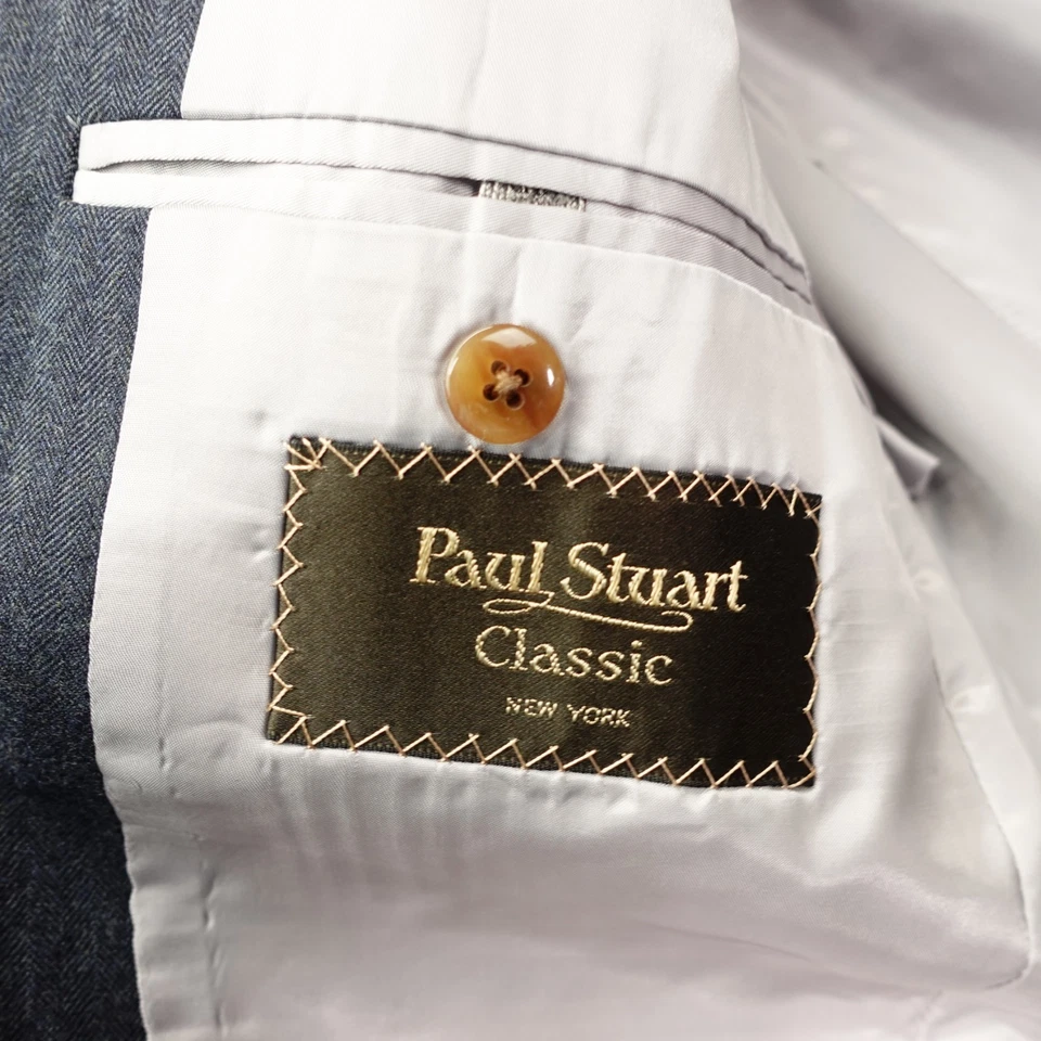 Vintage 80s USA Made Herringbone Tweed Sport Coat Mens 40L Gray Blue PAUL STUART - Image 4 of 4