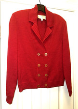 ST. JOHN SPORT KNIT Red Cardigan Style SWEATER (Size PETITE) Made in USA