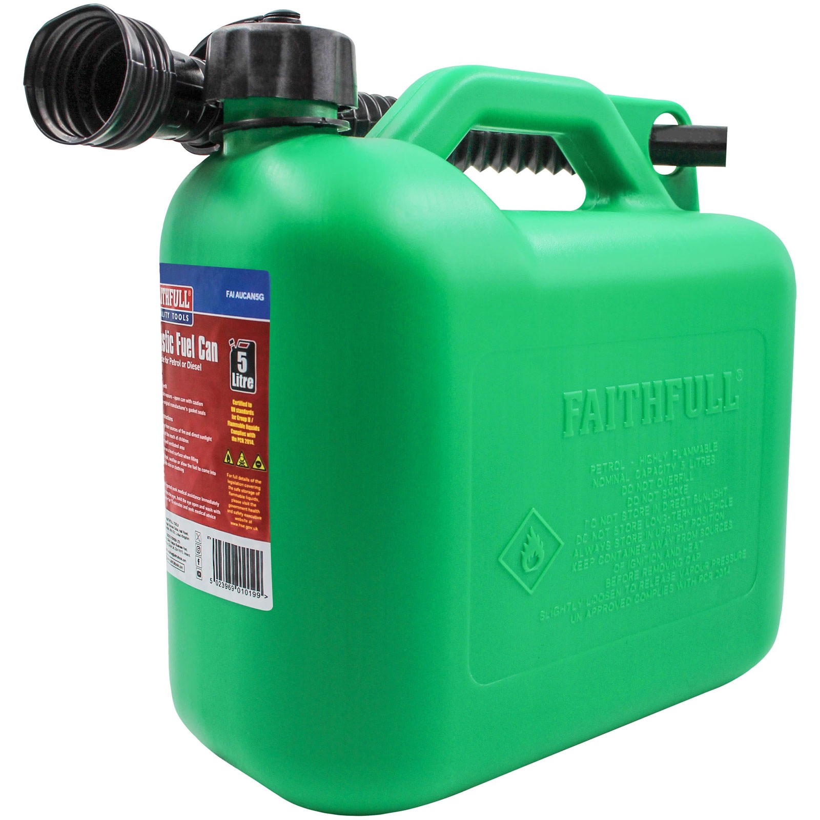 Faithfull Plastic Fuel Can Green 5 litre