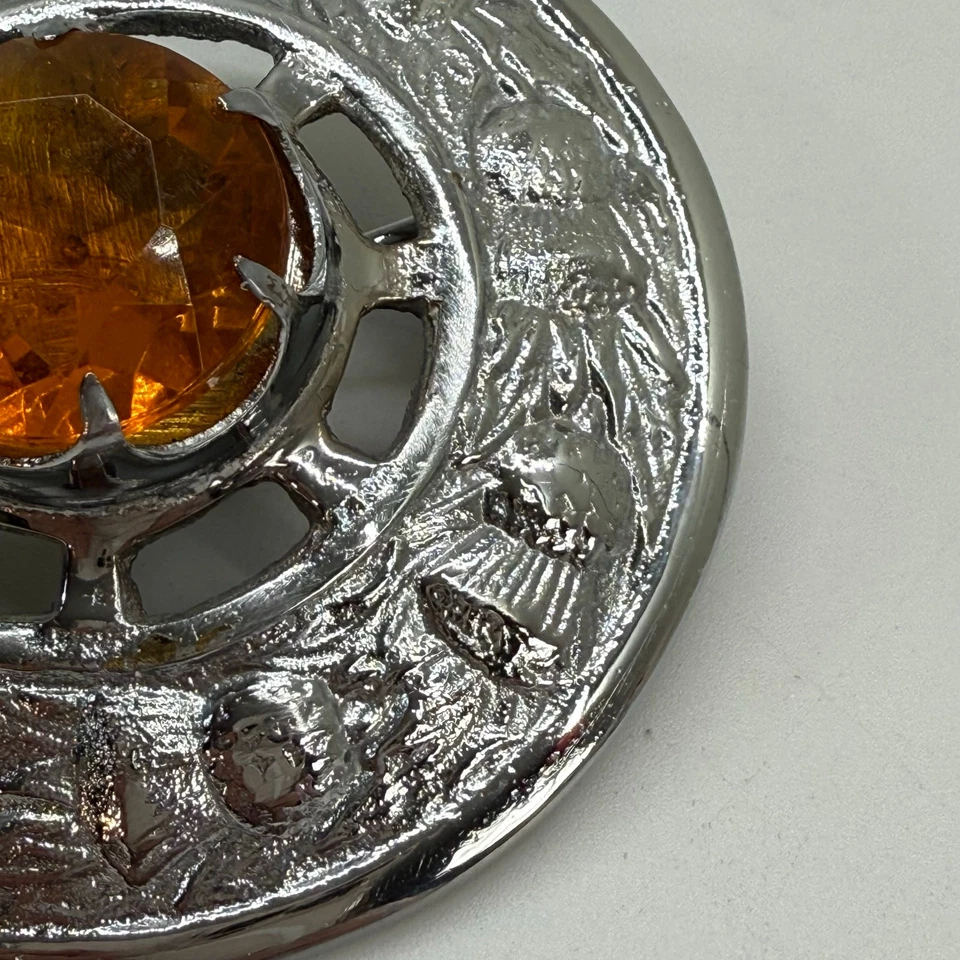Prendedor escocés vintage escocés de vidrio ámbar piedra facetada piedra escocesa tono plateado Foto 4 de 4