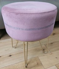 Pink & Gold Velvet Bedroom Dressing Table Stool.