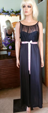 Vtg Sz 36 Rare Henson Kickernick Black Nylon Illusion Chiffon Dress Nightgown