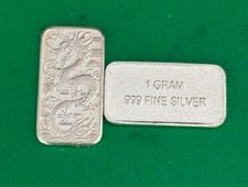 1 gram Silver Bar -Dragon-  Fine Silver  .999