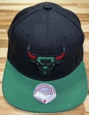 Mitchell & Ness Chicago Bulls NBA Snapback Hat Black Green OG Fit Cap Adjustable