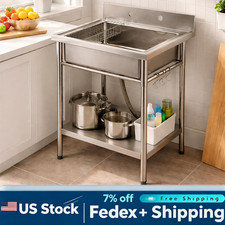 Heavy Duty Freestanding Stainless Steel Sink Deep Bowl Laundry Kitchen Faucet
