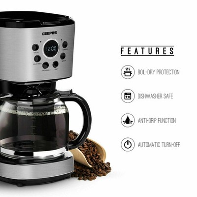Digitale Kaffeemaschine für 12 Tassen 900 W 6 automatische Einstellungen Wiederverwendbarer Filter