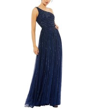Mac Duggal Sequin Beaded Mesh One Shoulder A-Line Gown Women's
