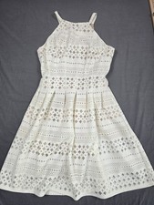 Eliza J White Sleeveless A-Line Dress With Geometric Cutout Pattern Size 6