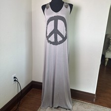 Audrey 3+1 Womens L Peace  Sleeveless Racerback Tank Maxi Dress Gray