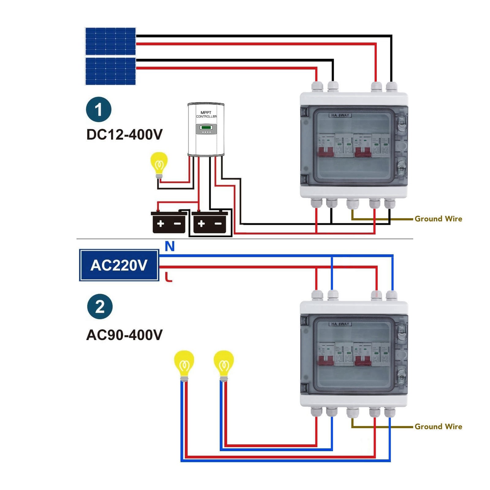 DC500V Solar Disconnect Switch 2 In 2 Out Protection PV Combiner Box IP65
