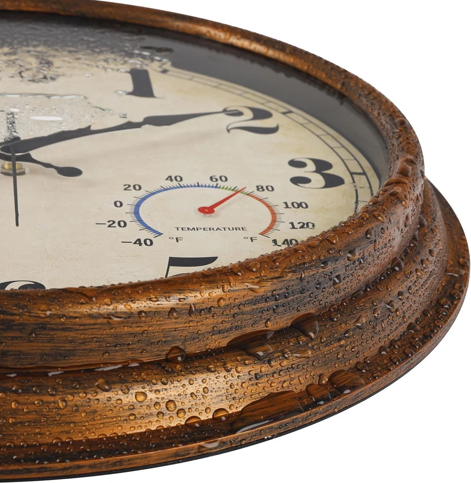Elegant 16'' Bronze Wall Clock with Outdoor Thermometer & Hygrometer Features - Image 4 of 4