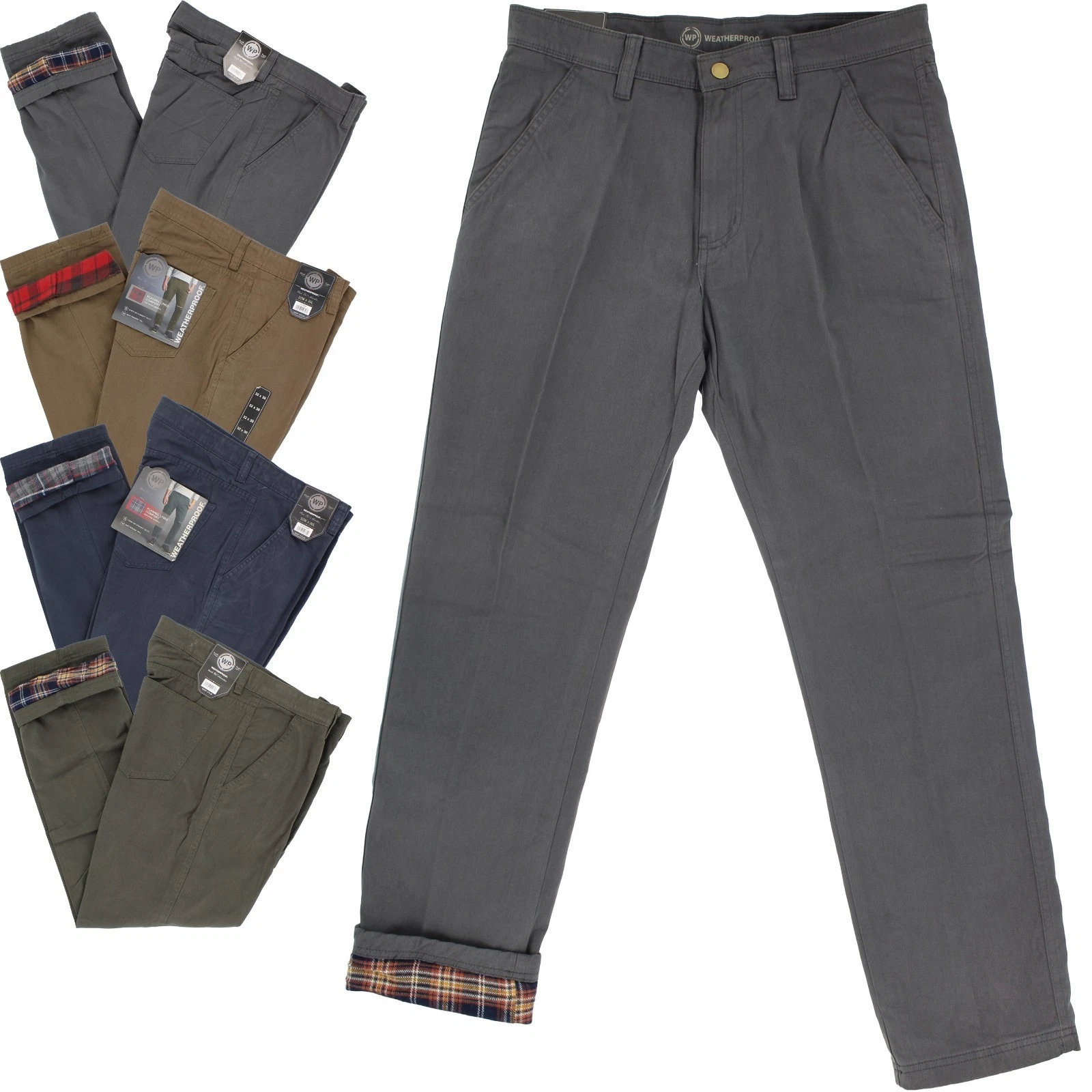 Weatherproof Flannel Lined Comfort Pants, Men's Straight Leg Fit Casual Pants