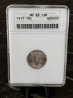 1917 Mercury Dime ANACS MS63 Older Holder