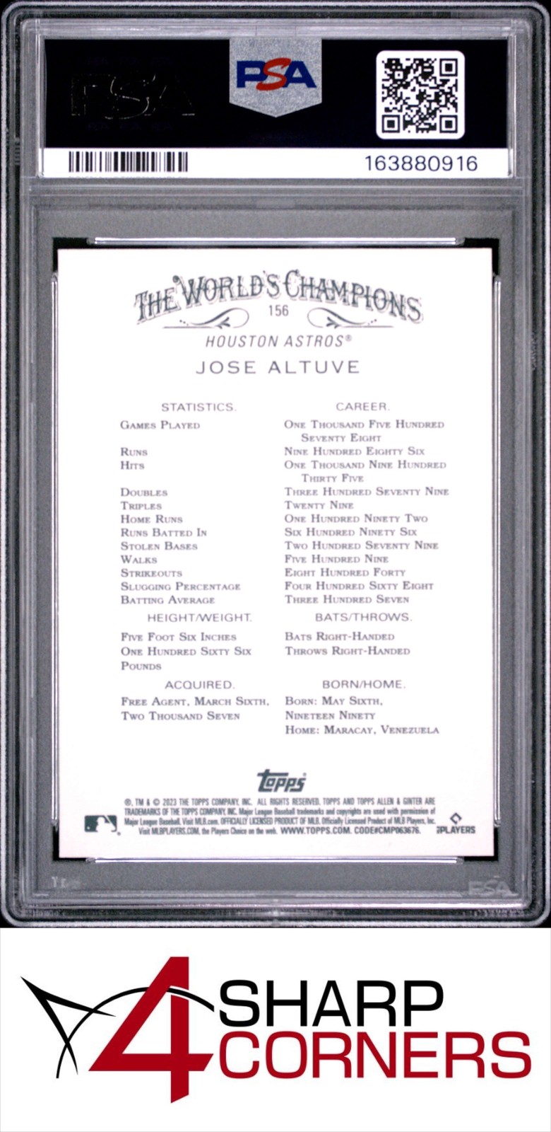 2023 TOPPS ALLEN & GINTER #156 JOSE ALTUVE POP 6 PSA 10 view 2