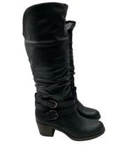 Journee Women's Riding Boots Black Buckle Tall Round Toe Size 10M New with Box