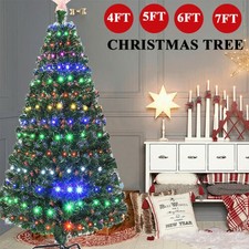 4/5/6/7Ft Pre-Lit Fiber Optic Artificial Christmas Tree w/ Multicolor Lights US