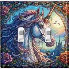 Metal Light Switch Outlet Cover Wall Plate Floral Unicorn Fairytale AFM115