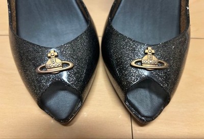Melissa Vivienne Westwood Lady Dragon Black Glitter Orb Heels Size