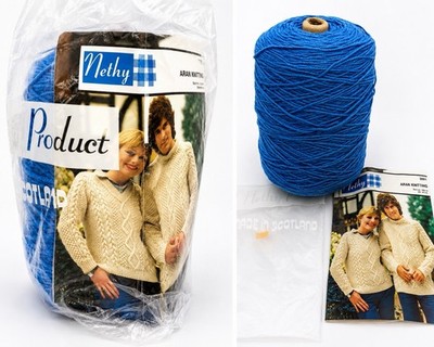 Nethy Aran Knitting Kit Blue Yarn Cone Pattern Scotland Sweater Complete VTG