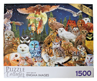 Puzzle Collector Night Owls 1500 pcs Jigsaw Puzzle w Bonus Poster Birds Rose Art