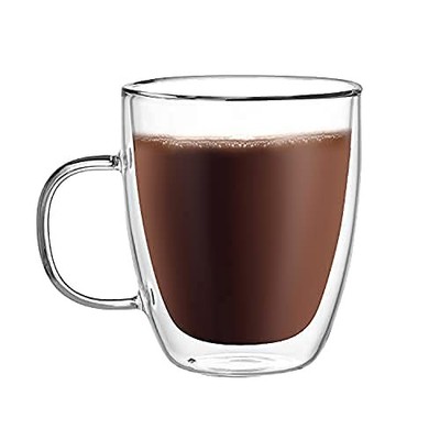 CNGLASS Large 17 oz Double Wall Insulated Glass Coffee Mug Tea Cup