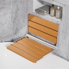 Wall Mounted Folding Shower Seat 15in Teak Bench 400lb Stainless Steel