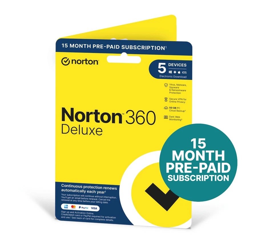 Norton 360 Deluxe 2025 5 Geräte für 15 Monate Emailed Key EU UK - 5 Min Lieferung