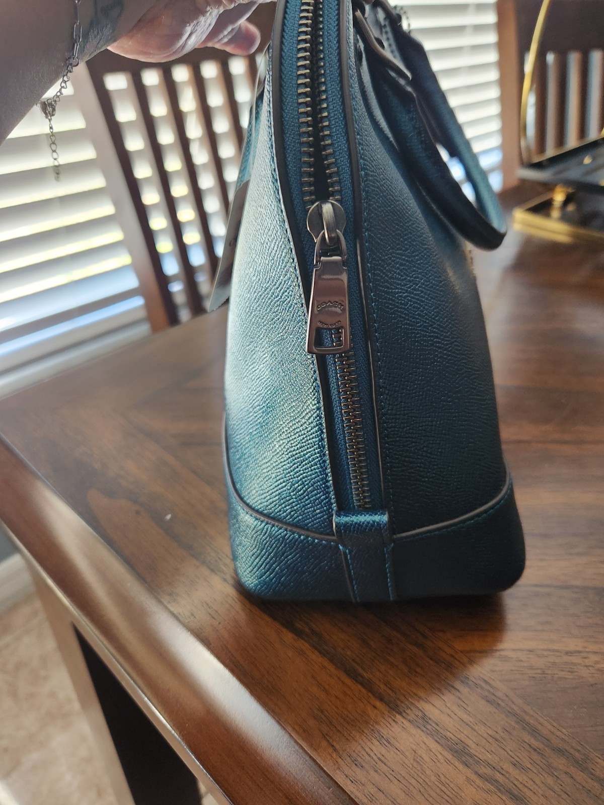 Coach Dome Satchel  Metallic Dark Teal thumbnail 5