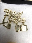 Vtg Danecraft gold tone Travel Agent dangle charms Pin