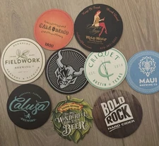 9X Unique Craft Beer Bar Coasters Glass Mats- RARE Logo Sticker Bundle Local Pub