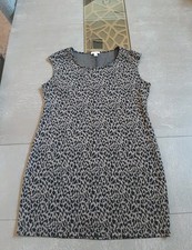 Nine West Sleeveless Shift Leopard Print Ponte Dress Stretch Black/Tan Size XL
