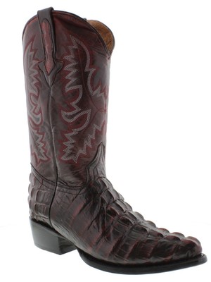 Mens Cowboy Western Black Cherry Boot Alligator Tail Print J Toe