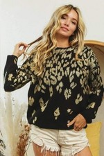 NEW WITH TAGS Bibi Medium Black Metallic Gold Leopard Sweater