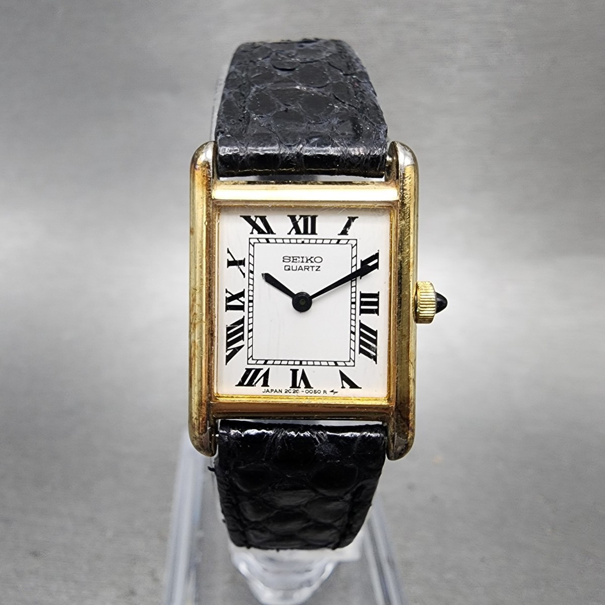 Seiko Tank Watch Women 18mm White Dial Gold Tone Rectangle 2c20