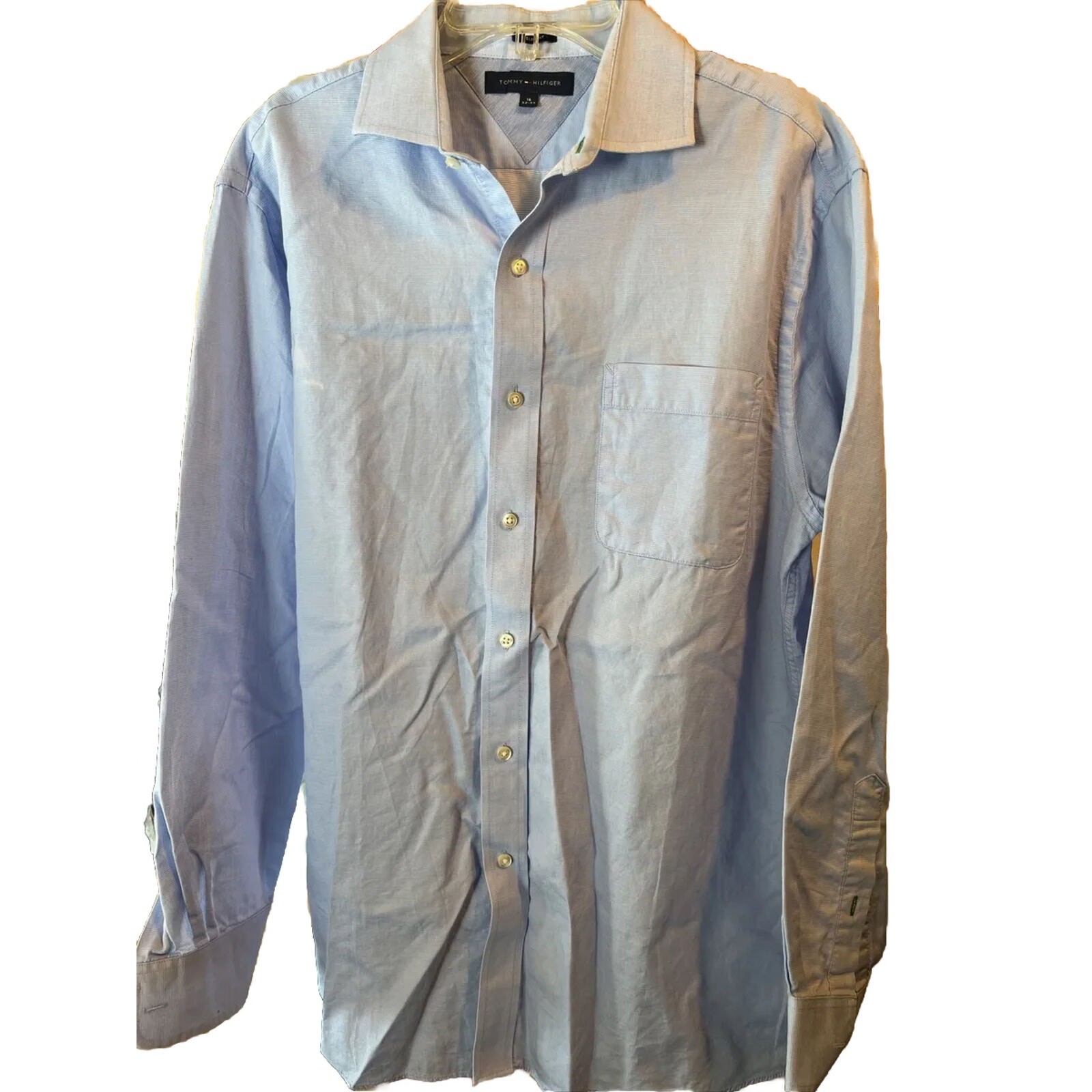 Tommy Hilfiger Men’s 16 32/33 Blue Slim Fit Long Sleeve Button Down Cotton Shirt