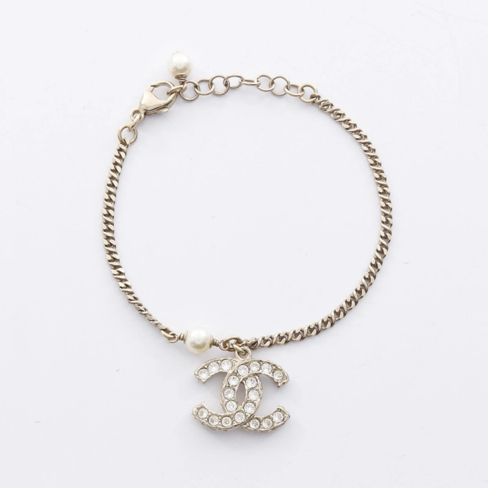 Bracciale Chanel Coco Mark placcato oro perle finte strass accessori